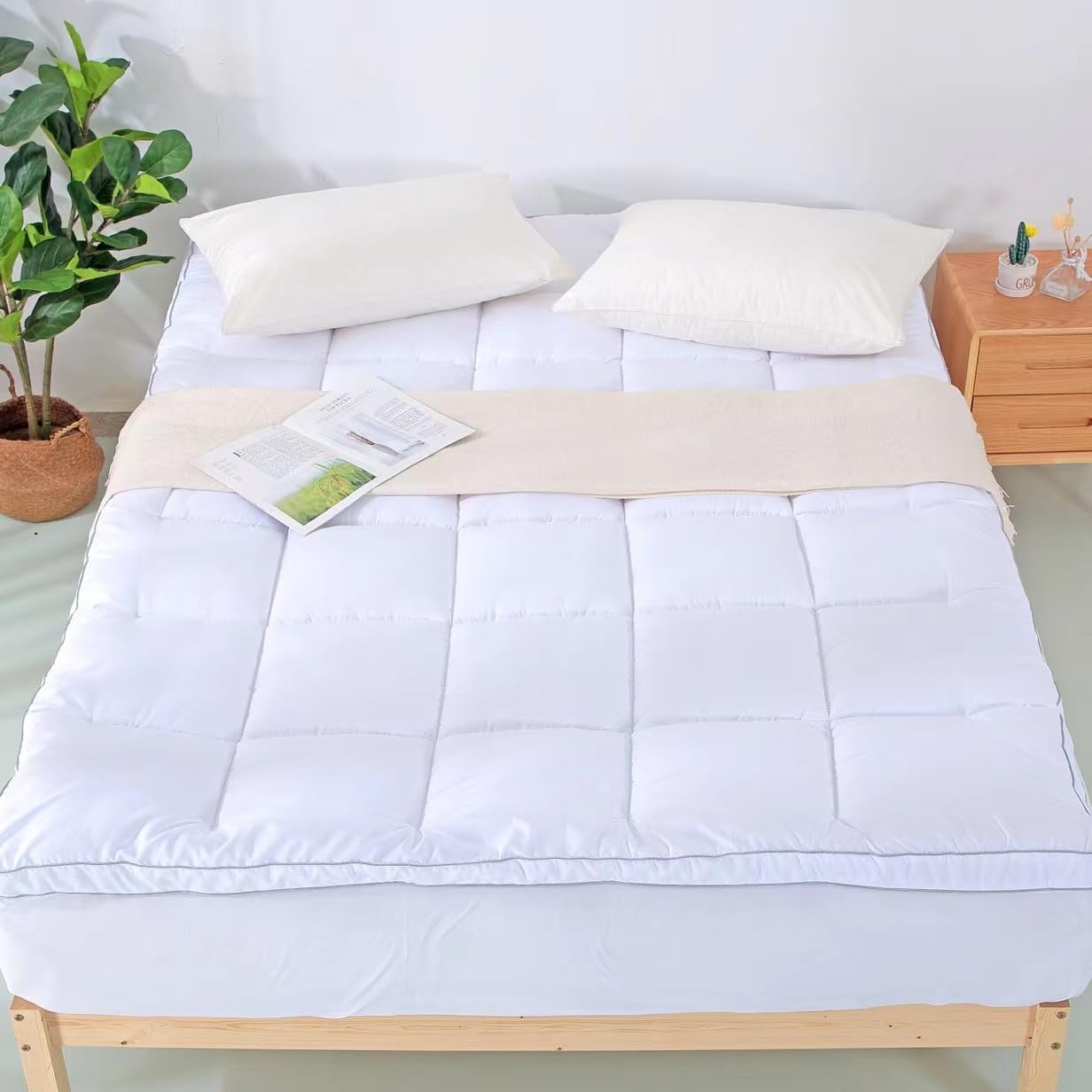 Evolive Microfiber Mattress Topper Mattress Pad Pillow Cover Quilted Fitted Mattress Protector 8'-18' Deep Pocket Cooling Matt